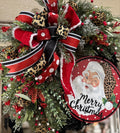 Leopard Santa Merry Christmas Wreath with Black, Red, and Gold