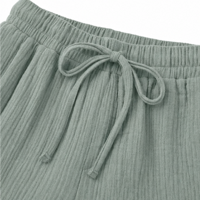 Linelle – Women's Crinkle Wide-Leg Cropped Pants with Pockets