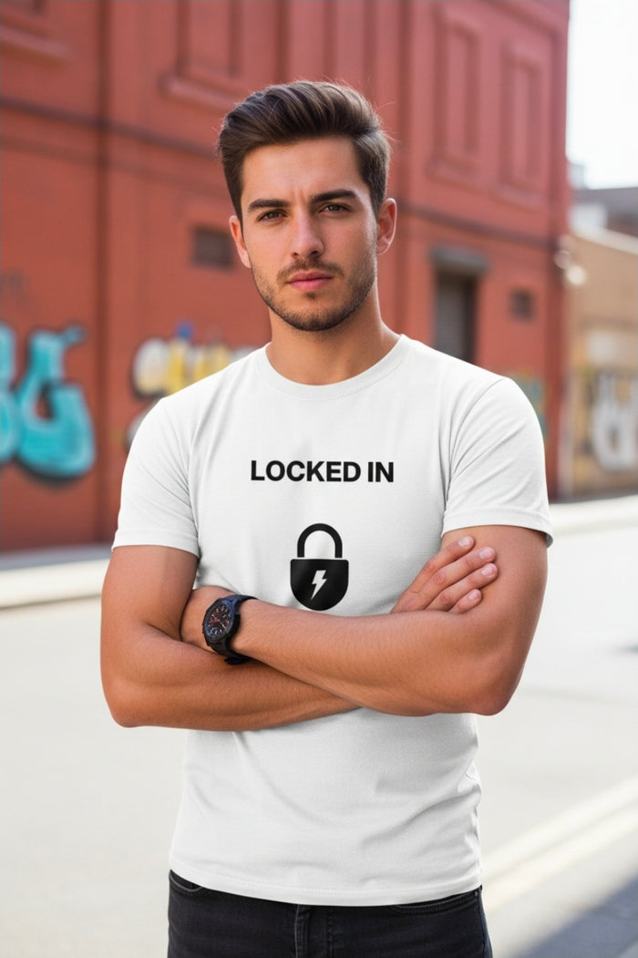 Locked In White Motivational T-Shirt