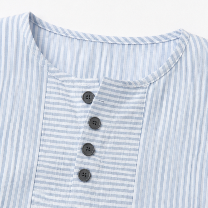 Lunavia – Striped Henley Top with Slimming Stripe Panel