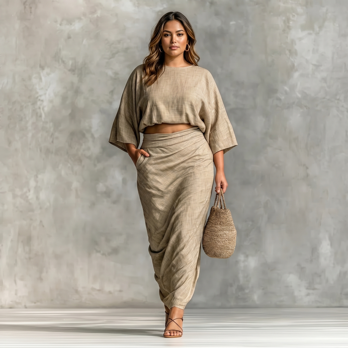 Lunavia – Women's Kimono Sleeve Plus-Size Two-Piece Set