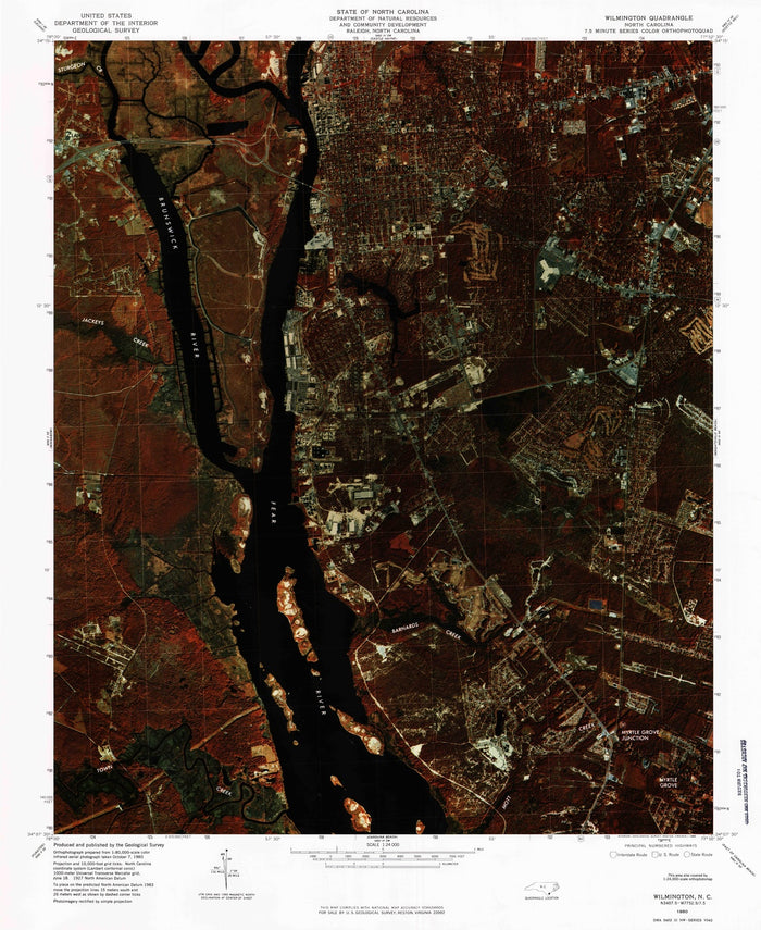 Map of Wilmington, North Carolina by USGS, 1980 – Cape Fear River & Wrightsville Beach