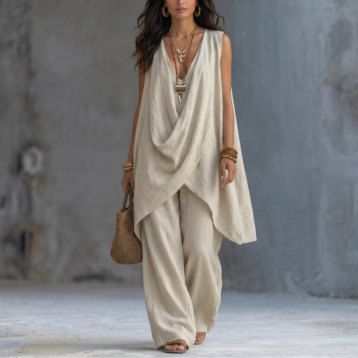 Marenza – Women's Draped Linen Two-Piece Set