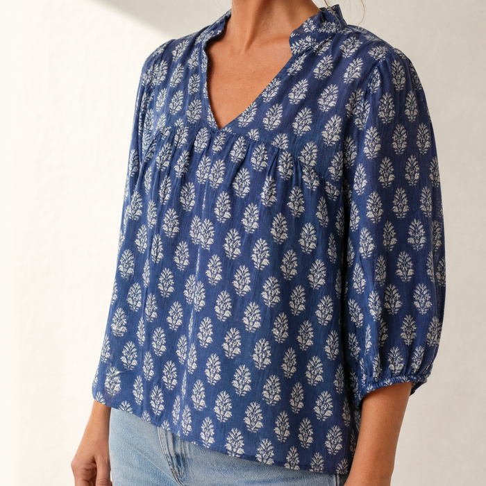 Marivell – Block-Print V-Neck Summer Blouse