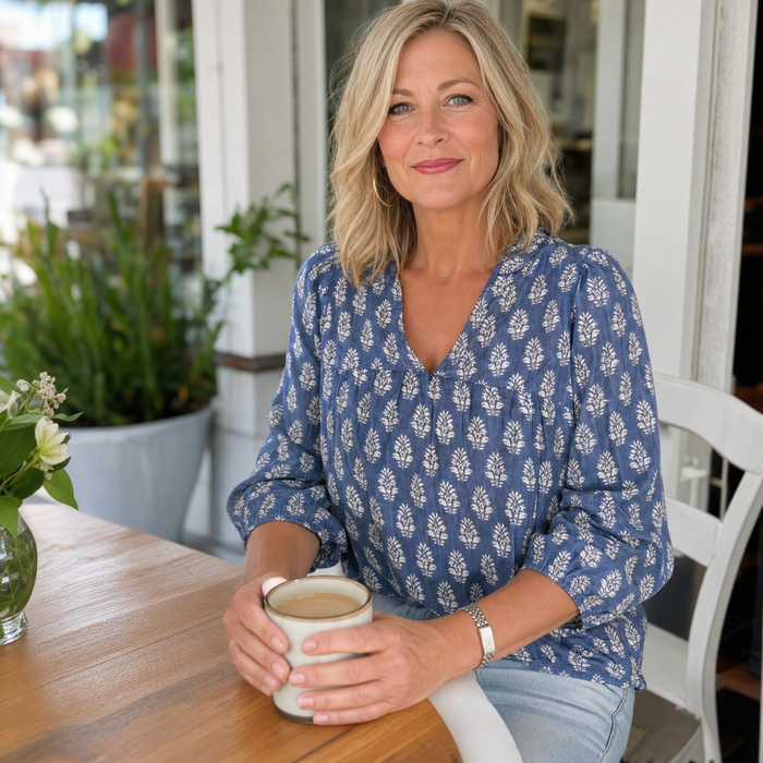 Marivell – Block-Print V-Neck Summer Blouse