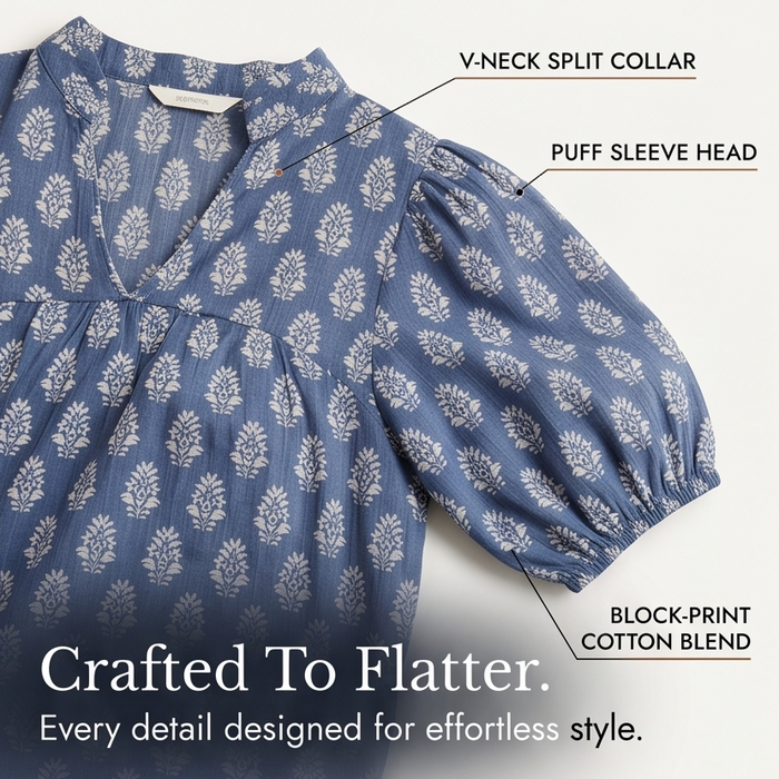 Marivell – Block-Print V-Neck Summer Blouse