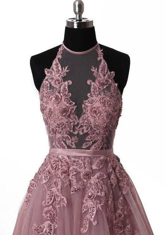 Tulle Prom Dress A-Line/Princess Scoop Neck Court Train