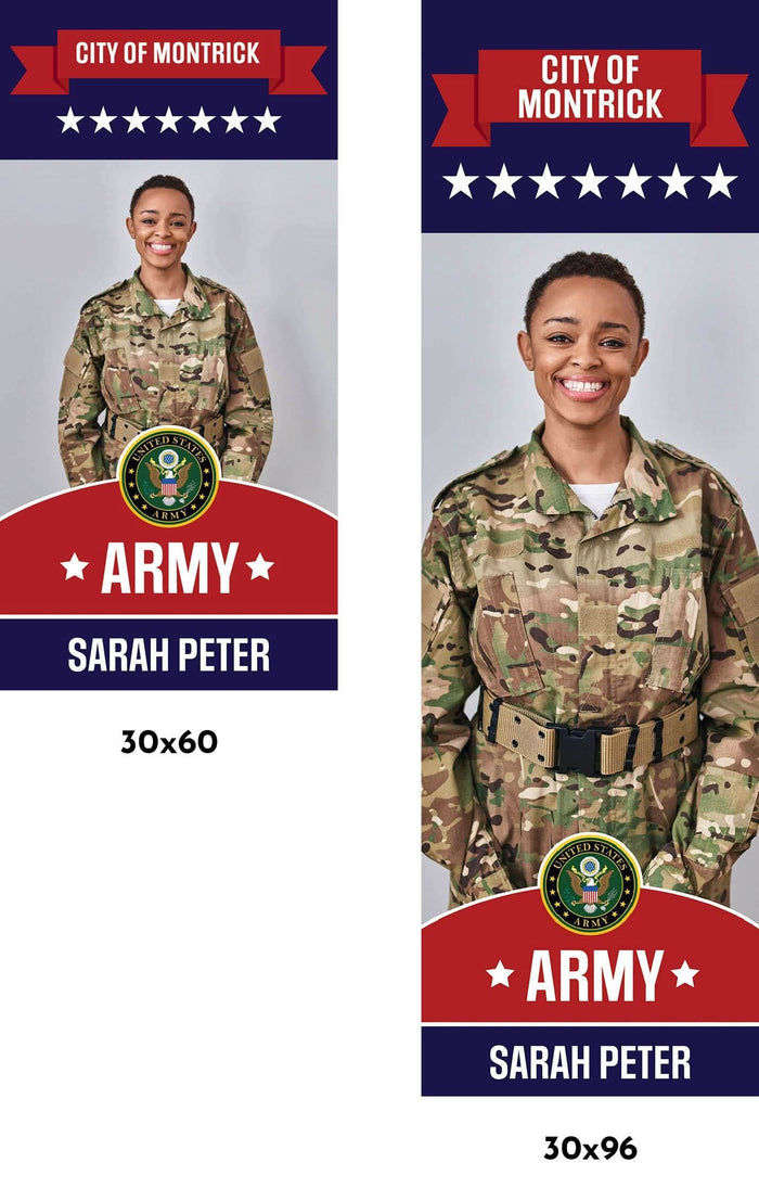 Military Banner - Army Blue and Red Background Single Vinyl Banner Dekra-Lite