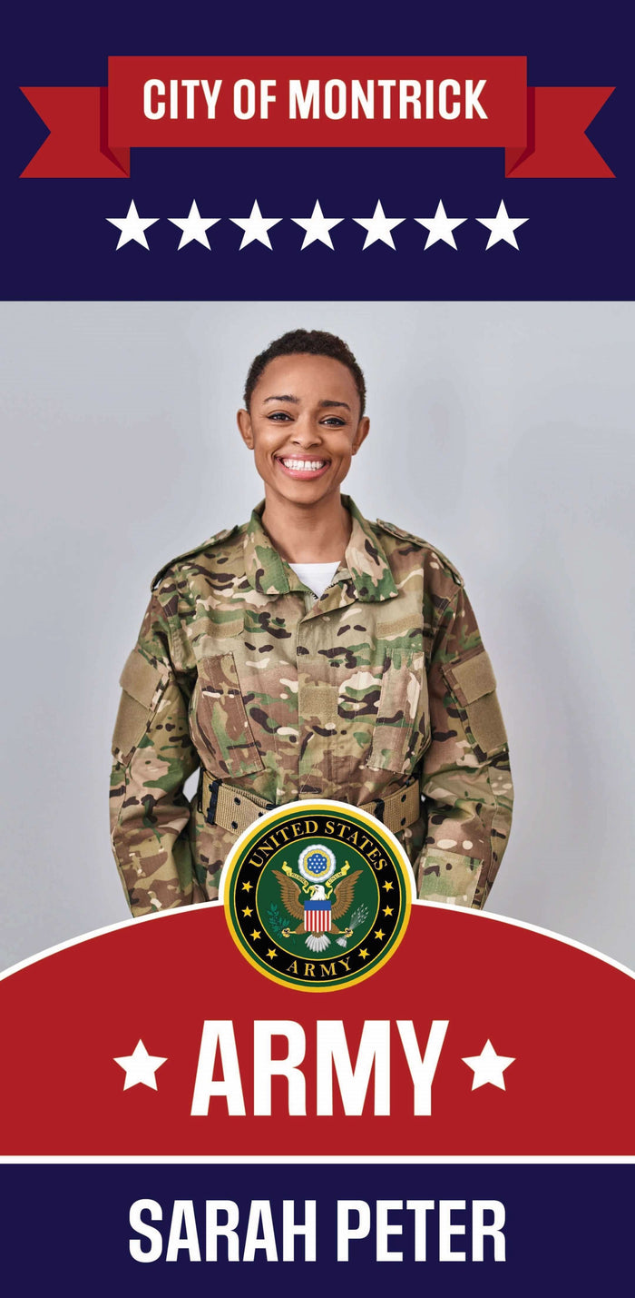 Military Banner - Army Blue and Red Background Single Vinyl Banner Dekra-Lite