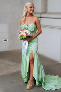 Strapless Sweetheart Mermaid Satin Sleeveless Long Prom Dress