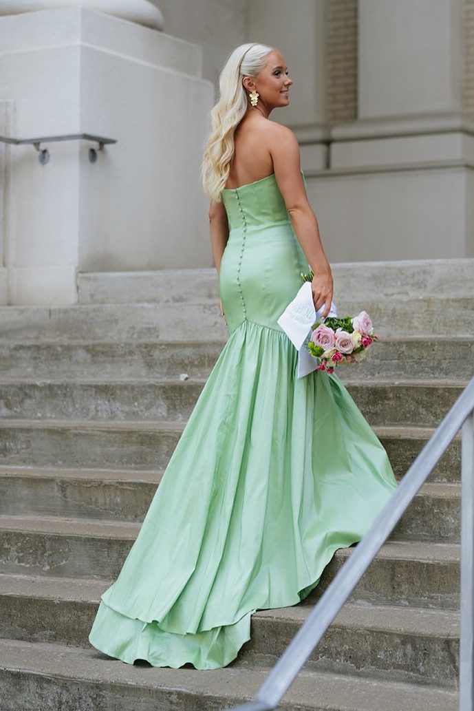 Strapless Sweetheart Mermaid Satin Sleeveless Long Prom Dress