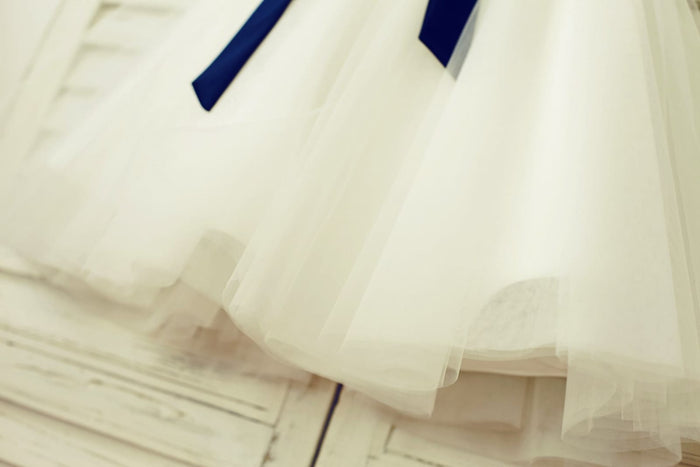 Mint Sequin Ivory Tulle Flower Girl Dress with Navy Blue