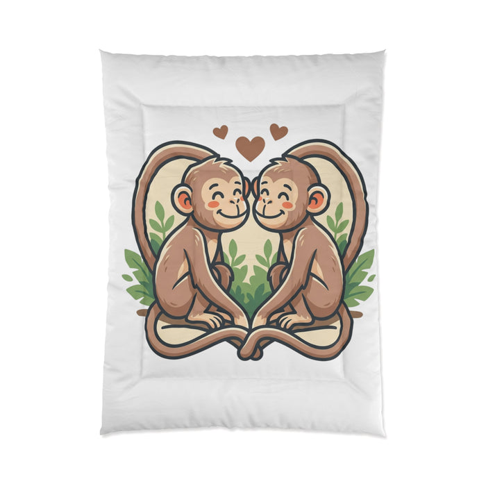 Monkey Love Comforter - Cute Cartoon Monkeys Heart Bedding for Kids & Couples