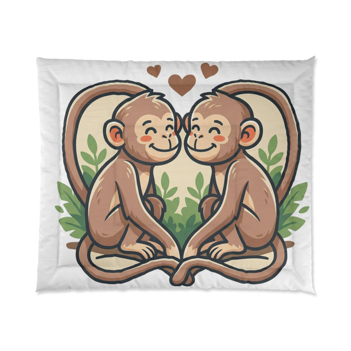 Monkey Love Comforter - Cute Cartoon Monkeys Heart Bedding for Kids & Couples