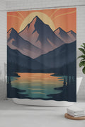 Mountain Sunset Shower Curtain — Scenic Sunset over Mountains Bathroom Decor