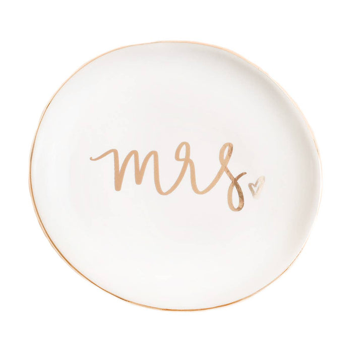 Mrs. Jewelry Dish - White and Gold Foil - 4x4"
