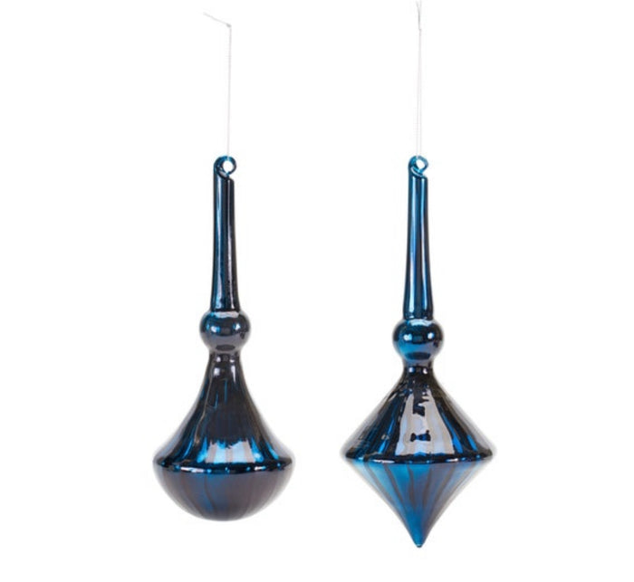 Navy/Blue Glass Elegant Set of 2 Ornaments Christmas