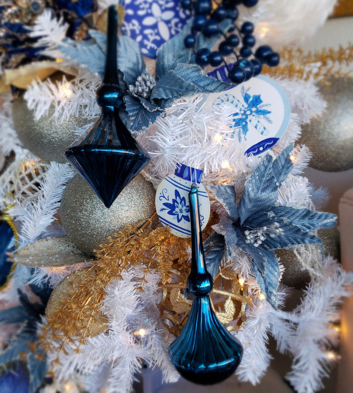 Navy/Blue Glass Elegant Set of 2 Ornaments Christmas