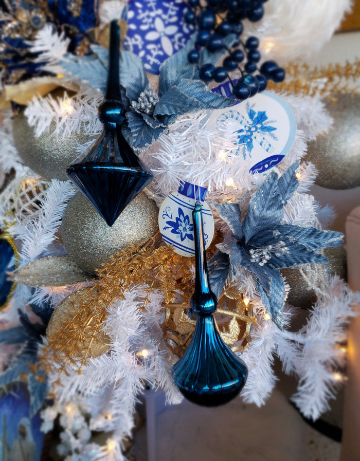 Navy/Blue Glass Elegant Set of 2 Ornaments Christmas