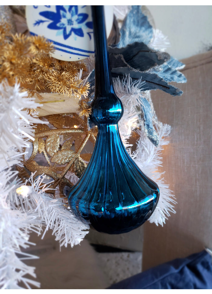 Navy/Blue Glass Elegant Set of 2 Ornaments Christmas