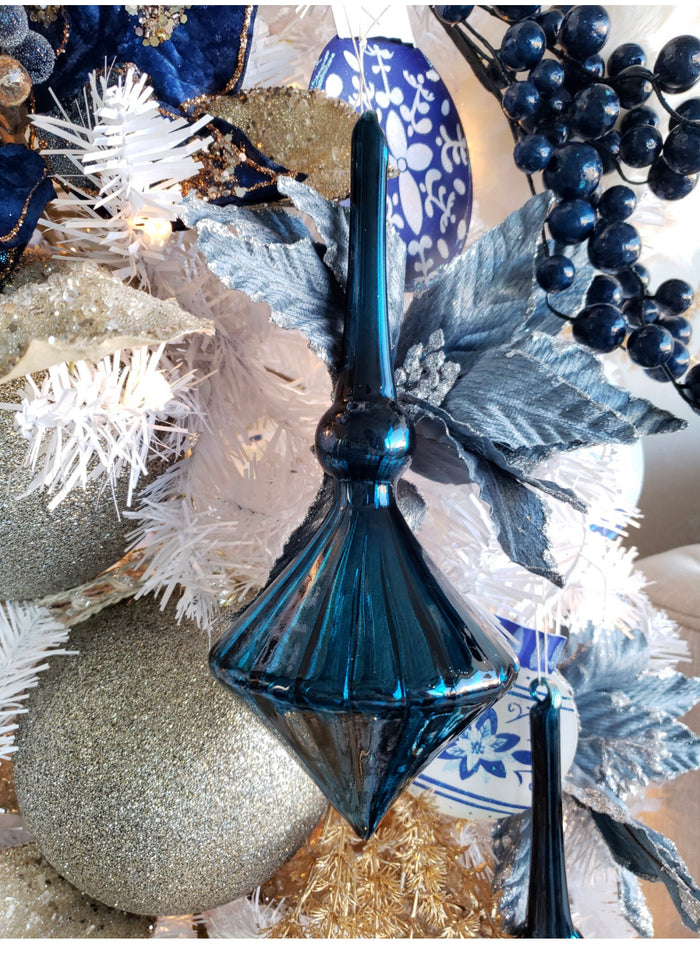Navy/Blue Glass Elegant Set of 2 Ornaments Christmas