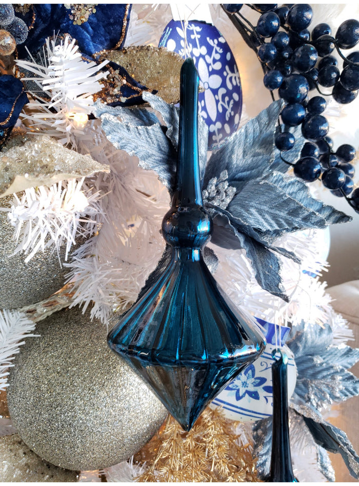 Navy/Blue Glass Elegant Set of 2 Ornaments Christmas