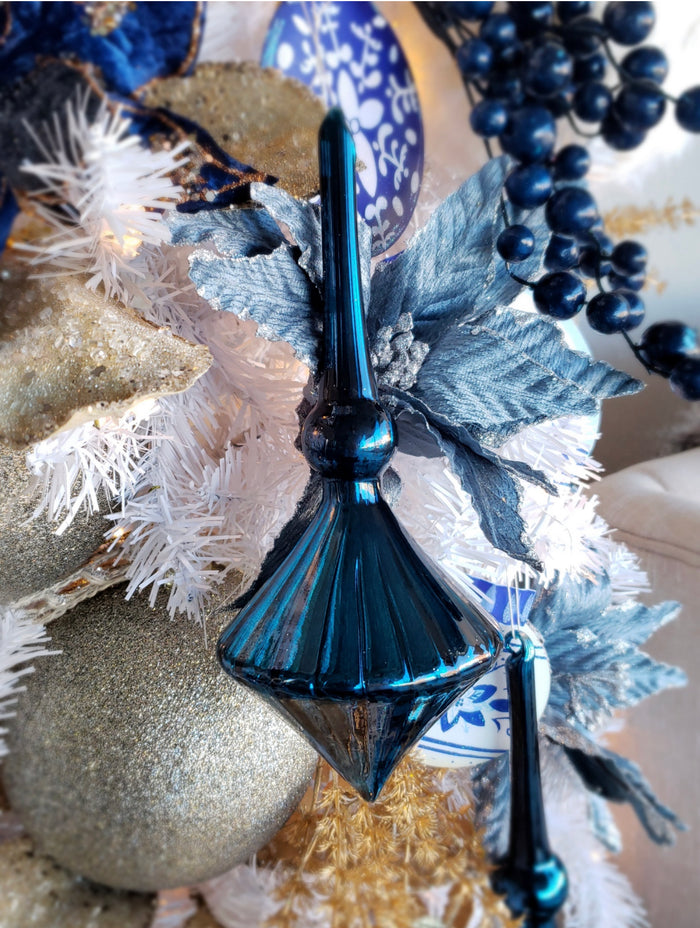 Navy/Blue Glass Elegant Set of 2 Ornaments Christmas