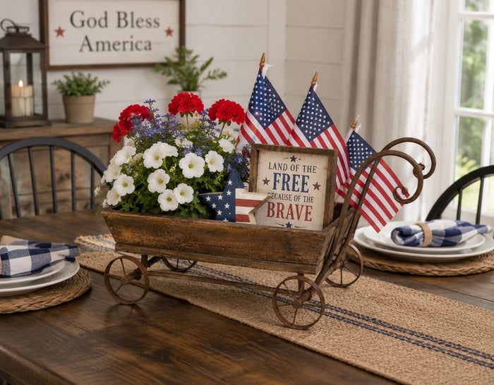 New! Wooden and Iron Garden Wagon Cart