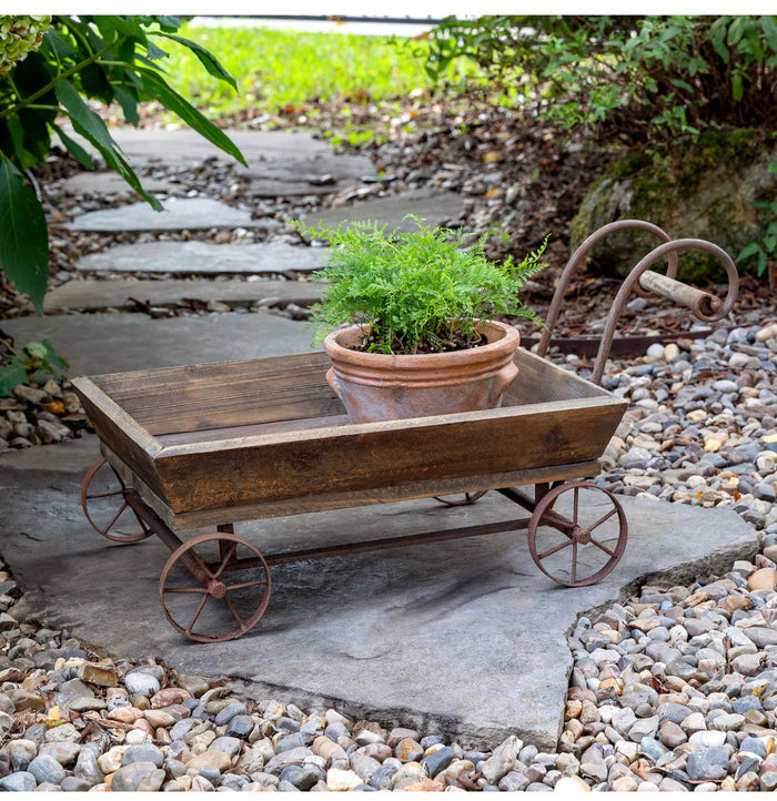 New! Wooden and Iron Garden Wagon Cart