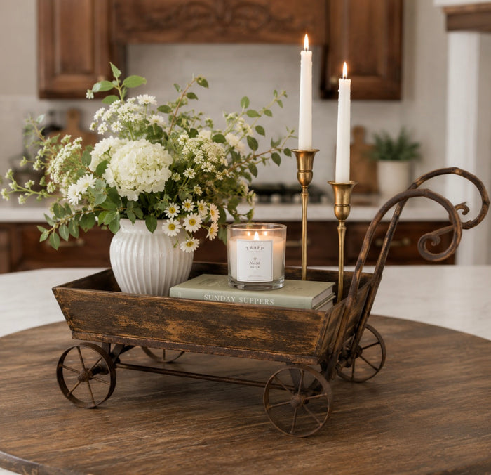 New! Wooden and Iron Garden Wagon Cart