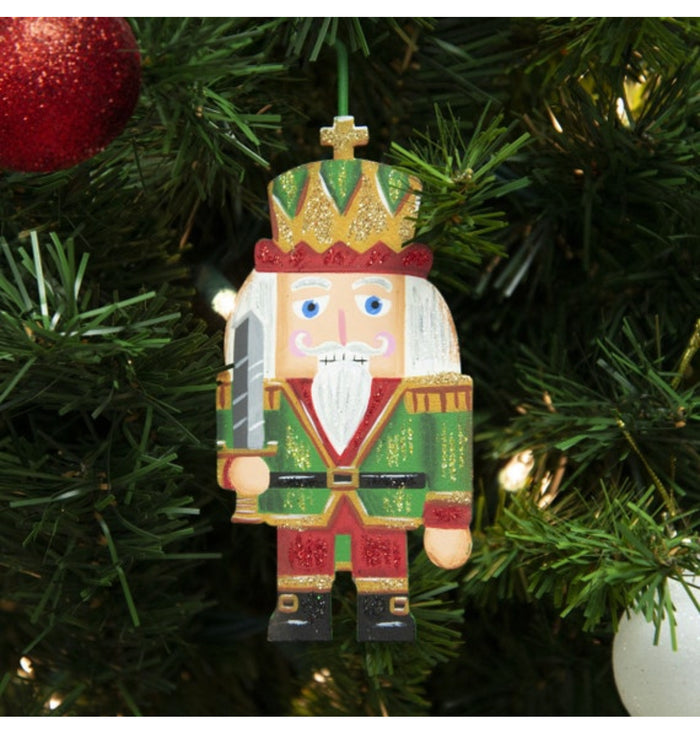 Nutcracker Soldier Christmas Metal Ornament in Red Green and Gold