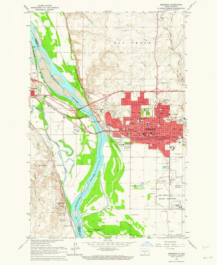 Old Map of Bismarck, North Dakota by USGS, 1964 – Mandan, Missouri River & Fort Lincoln Military Park