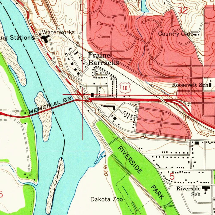 Old Map of Bismarck, North Dakota by USGS, 1964 – Mandan, Missouri River & Fort Lincoln Military Park