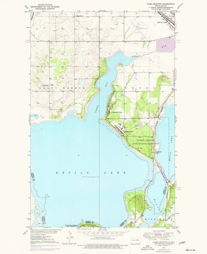 Old Map of Devils Lake, North Dakota, 1951 by USGS – Camp Grafton & Grand Harbor