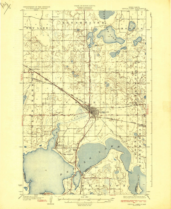 Old Map of Devils Lake, North Dakota by USGS, 1931 – Lake Irvine, Dry Lake & Freshwater Lake
