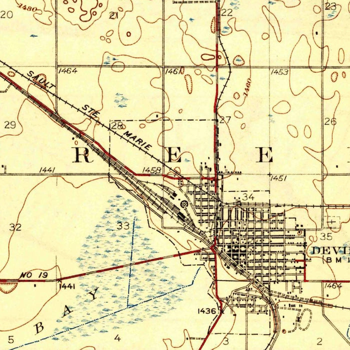 Old Map of Devils Lake, North Dakota by USGS, 1931 – Lake Irvine, Dry Lake & Freshwater Lake