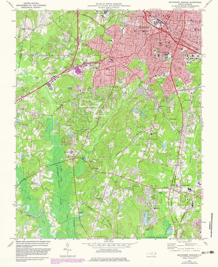 Old Map of Durham, North Carolina by USGS, 1973 – Research Triangle Park & Duke Forest