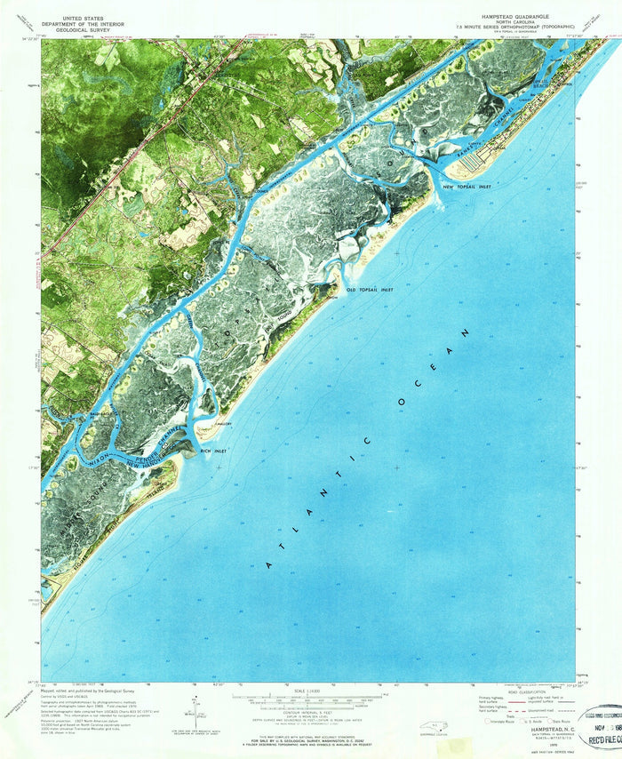 Old Map of Figure Eight Island, North Carolina by USGS, 1970 – Rich Inlet & Intracoastal Waterway