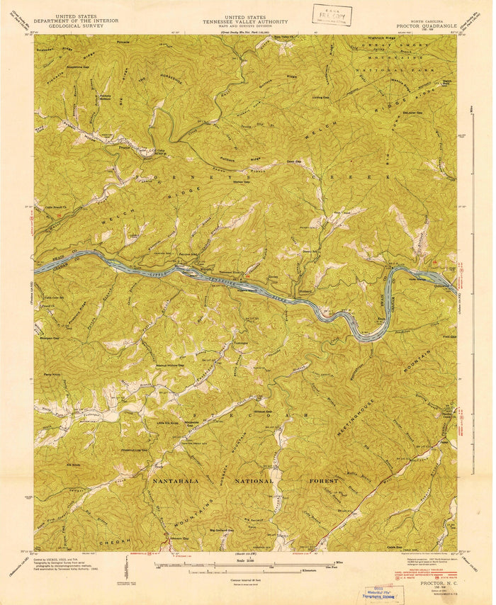 Old Map of Fontana Lake, North Carolina by USGS, 1941 – Nantahala National Forest & Little Tennessee River