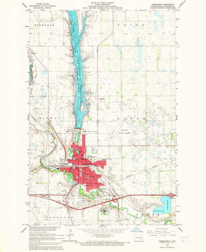 Old Map of Jamestown, North Dakota by USGS, 1966 – Buchanan, Spiritwood & Jamestown Reservoir