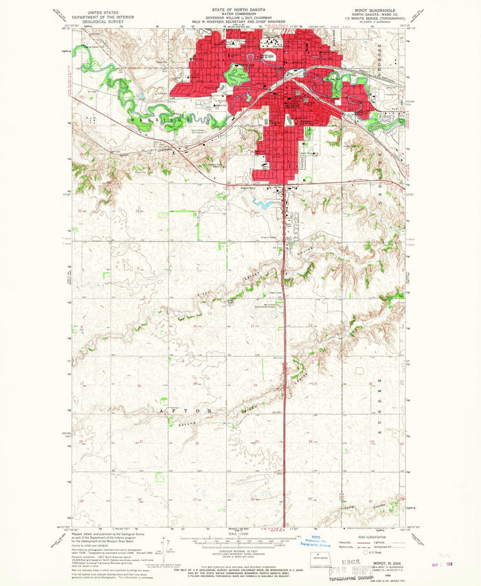 Old Map of Minot, North Dakota by USGS, 1966 – Afton & Souris River