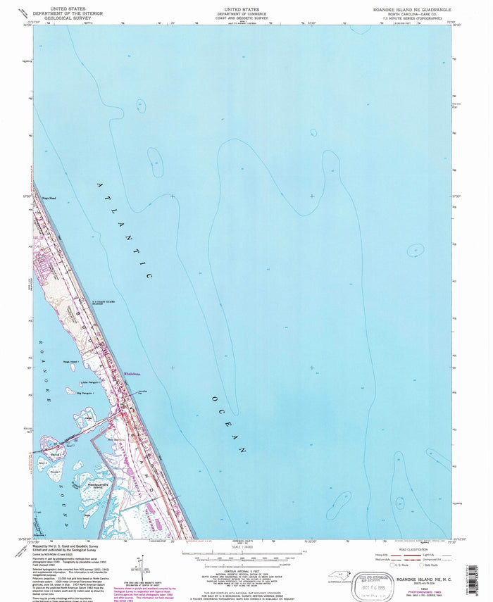 Old Map of Nags Head, North Carolina by USGS, 1953 – Outer Banks, Roanoke Sound & Wright Brothers Memorial