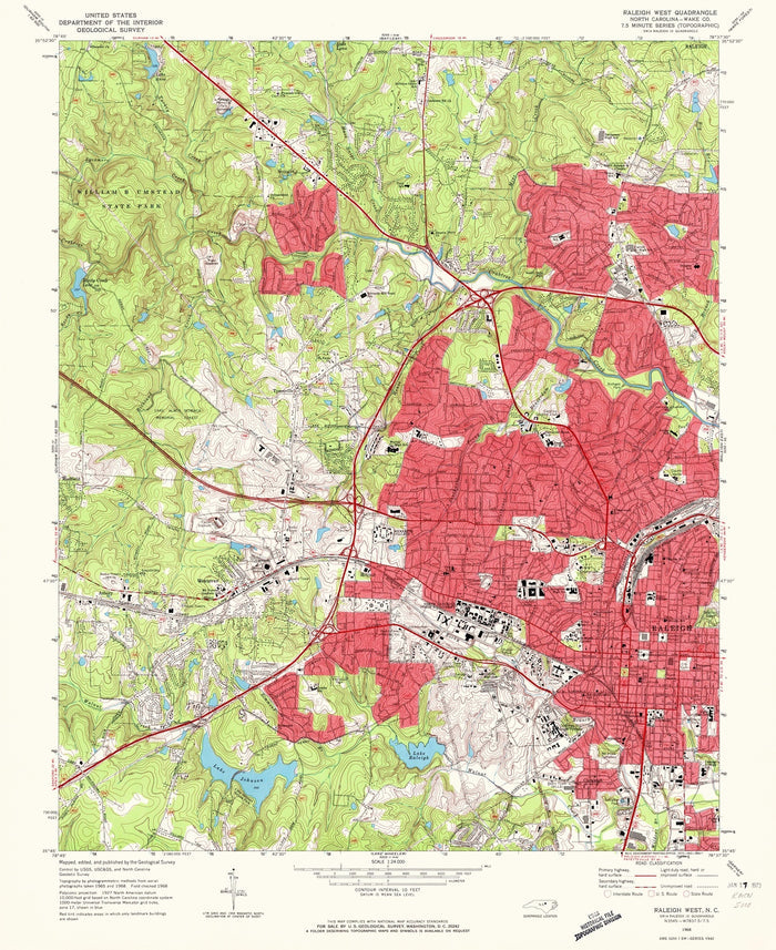 Old Map of Raleigh, North Carolina by USGS, 1968 – NC State University, Lake Johnson & Pullen Park