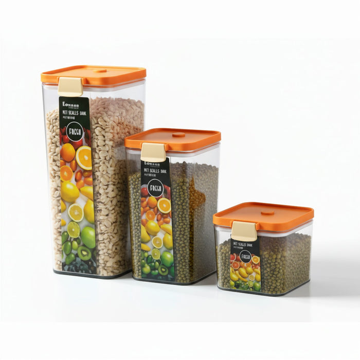 Orange Airtight Cereal and Dry Food Storage Container Set of 3
