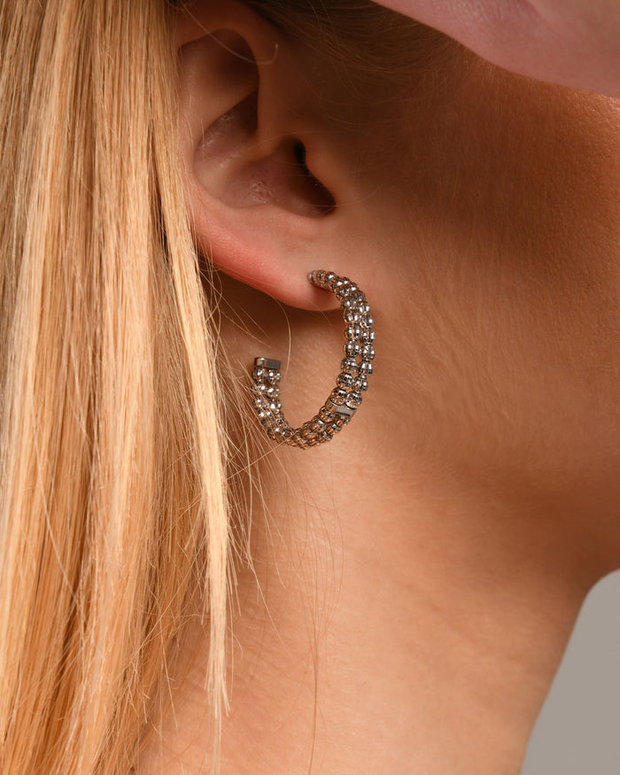 Orecchini Crystal Hoop 2 file small in argento placcato rodio