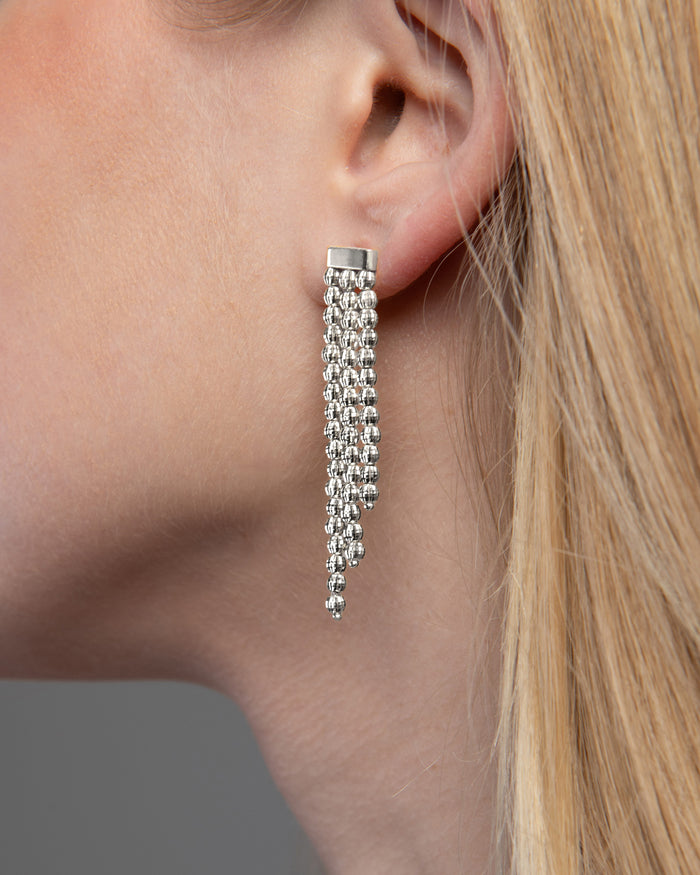 Orecchini Crystal 3 file in argento placcato rodio