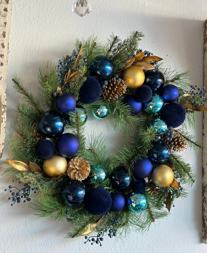 Ornamental Blue Pine & Gold Wreath