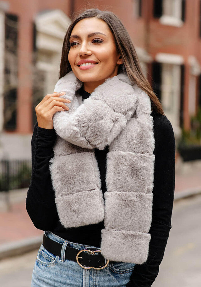 Posh Dove Gray Faux Fur Scarf