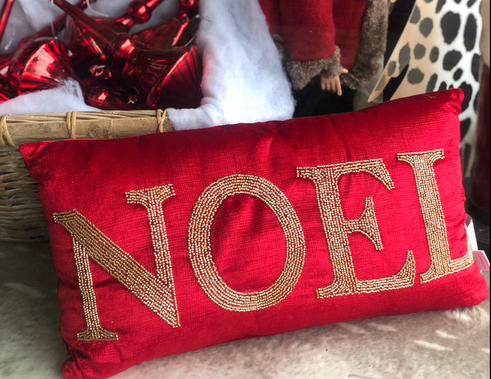 Red and Gold NOEL Velvet Christmas Pillow