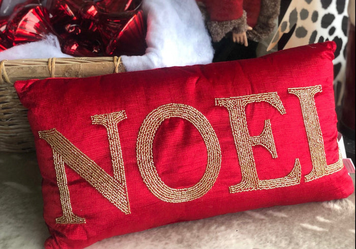 Red and Gold NOEL Velvet Christmas Pillow